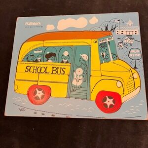 Vintage Playskool Wooden School Bus Puzzle